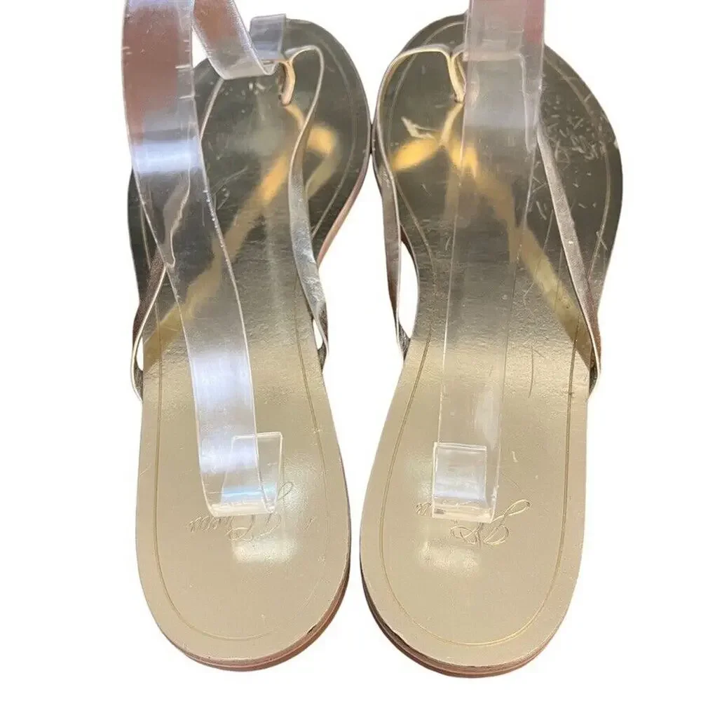 J Crew Gold Metallic Womens Leather Flats Thongs Flip Flops Slides Sandals sz 10